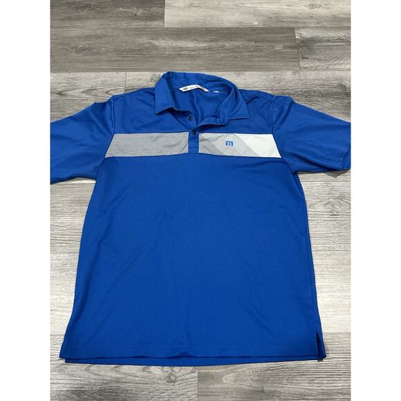 Travis Mathew Shirt Mens Size Medium Blue Striped Polo Performance Golf Casual - Picture 1 of 4